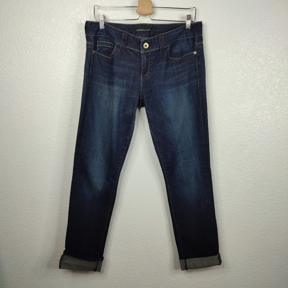 Guess Dark Wash Cuff Hem Boyfriend Denim Jeans 31 Coastal Cottage Mom - Picture 3 of 11